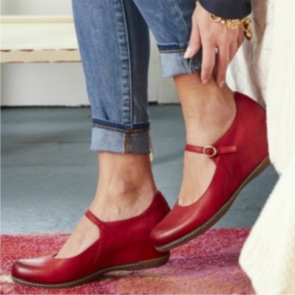 Dansko Red Leather Wedge Mary Jane Shoes